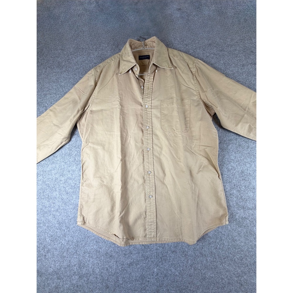 Proper Cloth Button Down Shirt Mens 15.7 Neck Tan Good Long Sleeve Cotton Pocket